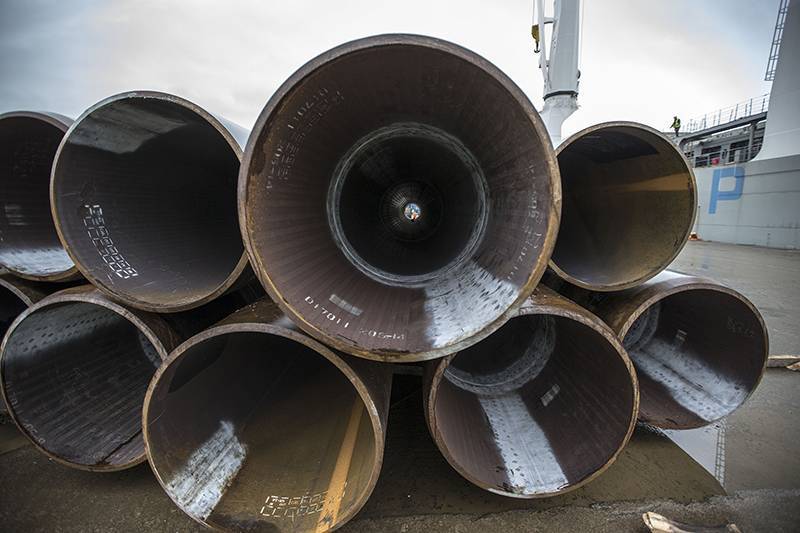 Looking down a steel tubular pipe at Forth Ports Rosyth